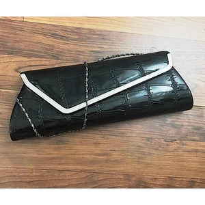 Bijoux Turner Black Faux Crocodile Evening Chain Purse Clutch Snap Button  - Picture 1 of 5