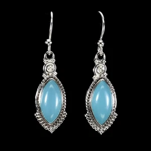 925 Sterling Silver Earrings Marquise Dyed Chalcedony 14x7mm Gemstone Jewelry - Picture 1 of 13