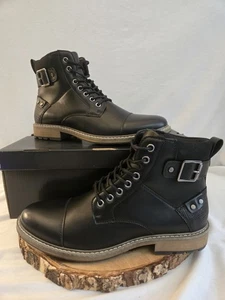 Botas de pizarra J Ferrar para hombre con cordones, tacón de espuma viscoelástica negra con acento de hebilla - Imagen 1 de 8