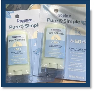 Set of Two Coppertone Pure & Simple Sunscreen Stick SPF 50, hypoallergenic - Picture 1 of 3