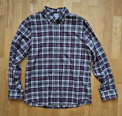 Camisa de franela Brooks Brothers para hombre grande negra gris púrpura Regent abotonada Foto 1 de 4