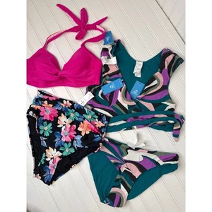 NWT Cupshe Rippling Waves Multiway Bikini Top & Reversible Bottoms Set BUNDLE S - Picture 1 of 6