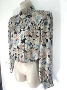 Beige blouse long sleeve Roll high Neck Classic Party Shirt size 12 - Picture 1 of 17