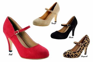 NEW Women Micro Suede Vintage Round Toe Retro Mary Jane Pumps High Heel Shoe - Picture 1 of 5