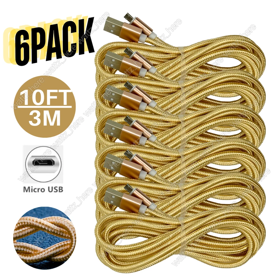 Lote de cable micro USB largo cargador rápido cable de sincronización de datos de 10 pies para Samsung Android LG Foto 1 de 4