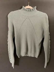 Suéter Tahari Seafoam azul delgado acanalado tejido y con volantes con bordes, pequeño para mujer - Imagen 1 de 15