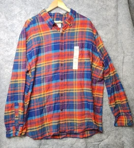 St. John's Bay MENS SZ XXL Super Soft Button Up Shirt Blue Orange Plaid Flannel - Picture 1 of 7