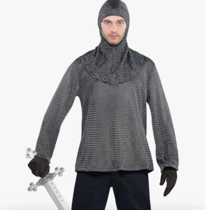 Unisex Medieval Knight Chain Mail Look Tunic w Coif Adult OS - Picture 1 of 6