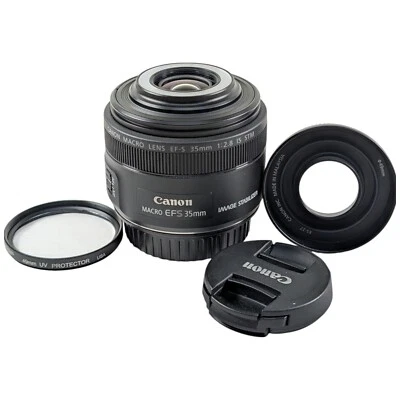 Canon EF-S 35mm f/2.8 Macro IS STM Lens w/ Hood & ES-27 Ring Light — Excellent - Image 1 of 4