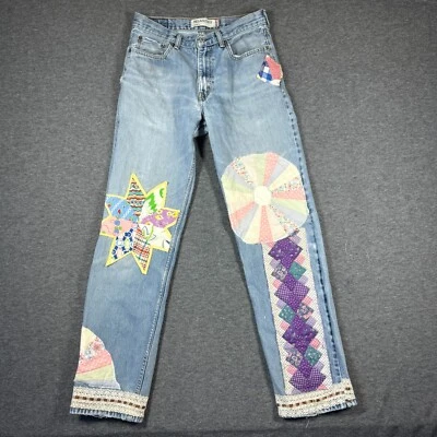 Upcycled OOAK Patchwork Jeans Fits 30X33 Quilt Feedstack Tattered Worn Farmhouse - Image 1 of 4