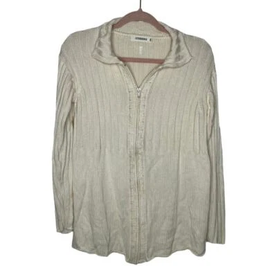 Iceberg Ivory Long Sleeve Zipper Up Silk Blend Sweater Top Made In Italy Size XS - Изображение 1 из 4