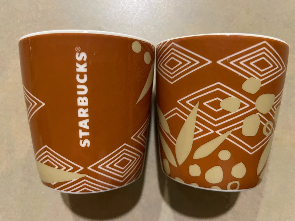 Starbucks Coffee Cup Espresso Shot Mug 3oz Brown Ethiopia Demitasse Set of 2