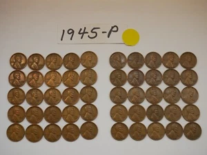 1945-P CENT ROLL FECHA SÓLIDA = 50 CENTAVOS DE TRIGO LINCOLN (MÁS DE 8 ARTÍCULOS ENVÍO GRATUITO) - Imagen 1 de 6