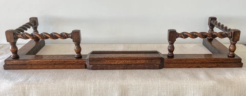 Antique English Oak Fireplace Fender Barley Twist Adjust to Fit Cover
