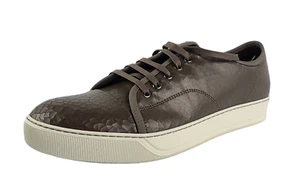 LANVIN Brown Low Top Cracked Patent Sneakers Leather Rubber Sz 12 New Box #2 - Picture 1 of 9