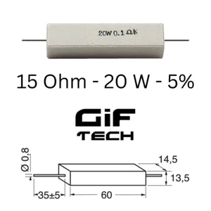 RESISTENZA A FILO IN CORPO CERAMICO 15 OHM 20W 5% SCHEDA PCB CIRCUITO - Foto 1 di 1