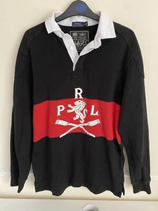 Camisa polo de rugby de manga larga Ralph Lauren para hombre negra roja talla pequeña - Imagen 1 de 6