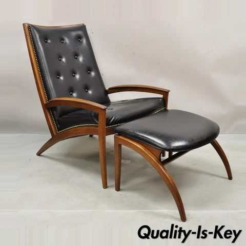 Barney Flagg for Drexel Parallel Walnut Sculpted Lounge Chair and Ottoman Cover