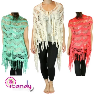 Women's Fringe Knit Crochet Cardigan Handmade Cover Up- One Size - Picture 1 of 10