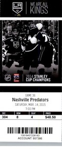 Nashville Predators  vs Los Angeles Kings 3/14/2015 Full Ticket - Tanner Pearson