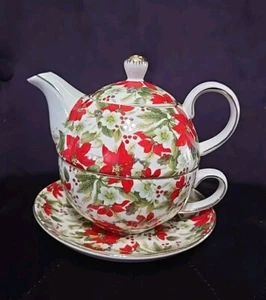 Elegance Weihnachtsstern Teegeschirr Porzellan 4-tlg. Set Teekanne/Deckeltasse Untertasse, Top Zustand - Bild 1 von 8