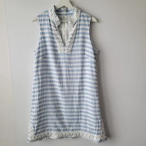ELIZA J Stripe Sleeveless Linen & Cotton Shift Dress In Light Blue White size 14 - Picture 1 of 7