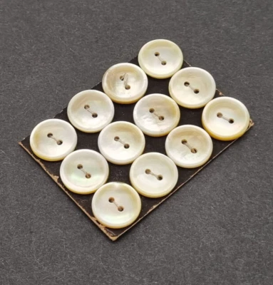 12 cremefarbene Perlmutt 2-Loch Knöpfe 15 mm / Mother-of-Pearl Button Bouton E9 - Bild 1 von 2