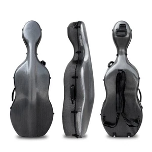 4/4 Cello Case - Carbon Fiber Strong & Light Black Stripe with Wheels - Picture 1 of 21