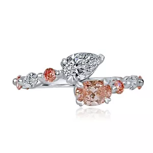 Bague de fiançailles diamant cultivé 1,64 ct bypass or blanc 14 carats - Photo 1 sur 15