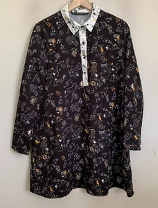 Abito Zara Trafaluc nero multi graffiti colletto pullover bottoni manica lunga S  - Foto 1 di 8