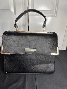  Dune London Black Top Handle Faux Calf Hair PVC Leather Bag - Picture 1 of 7