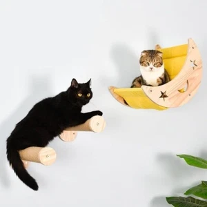 Wall Cat Bed Moon, Cat Hammock Wall Mounted Shelf with 2 Steps Cat Climbing Shel - Picture 1 of 9
