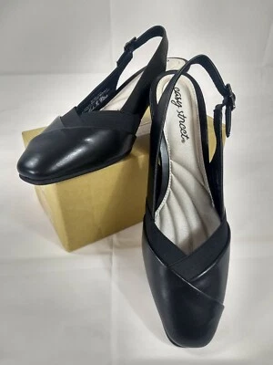 Salto gatinho EASY STREET feminino tamanho 8,5 M preto slingback cruzado 30-1041 - Imagem 1 de 4