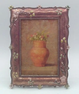 Vintage Enameled Metal Photo Frame 6.25" x 8.5" Floral Fits 4" x 6" Picture - Picture 1 of 7
