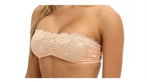 NWT $20 FREE PEOPLE Strapless Wireless Essential Lace Crossback Bra Nude Pink XS - Picture 1 of 5