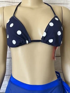 Isaac Mizrahi Womens Blue With White Polka Dots Halter Bikini Top Size M NWT - Picture 1 of 6
