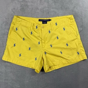 Ralph Lauren Sport Shorts Women’s 6 Yellow With All Over Embroidered Logo Preppy - Picture 1 of 7