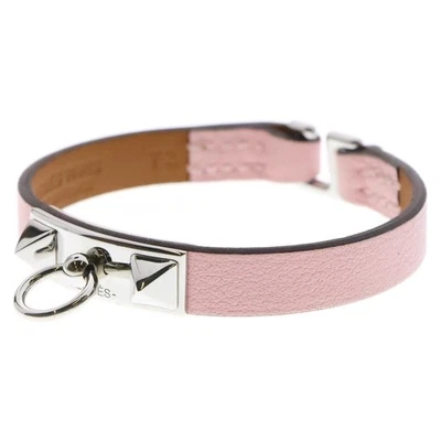 Mini pulsera Hermes Rival de cuero rosa y plateado 6,7 pulgadas usada Foto 1 de 4