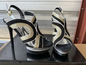 Guess by Marciano Women's Platform Stiletto Heels: Black, Gold, & Silver, Sz 6.5 - Picture 1 of 8