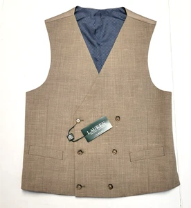 Neu RALPH LAUREN Zweireiher Anzug Weste Herren MEDIUM M Braun Wolle LEINEN Poly - Bild 1 von 6