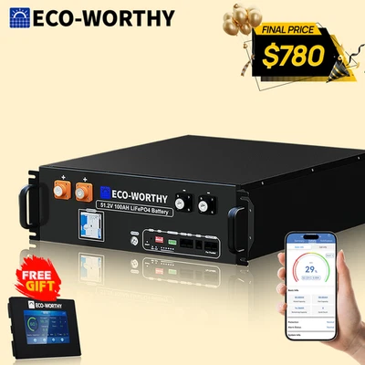 ECO-WORTHY 5120Wh 48V 100AH Server Rack LiFePO4 Lithium Battery UL1973 & UL9540A - Image 1 of 4