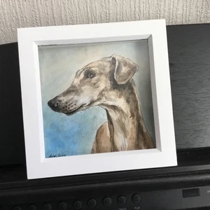 Greyhound Watercolour and Line Painting in White Box Frame 7x7" Wall Decor - Picture 1 of 4
