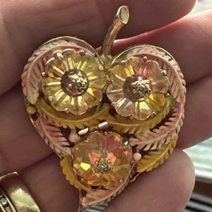 Broche prendedor Hollycraft 1952 ámbar cristal citrino flor ornamentada tono dorado - Imagen 1 de 6