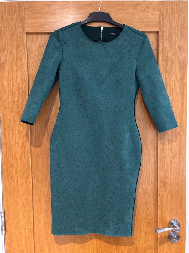 Green dress tiny black stars faux suede size small 8 to 10 - Image 1 of 4