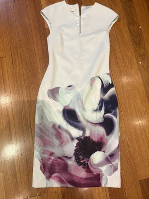 Ted Baker Green Sculpted Floral Pencil Dress Size 2 10 AU Stretchy Formal Races - image 1 of 3