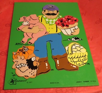 RARE Vintage Judy Instructo Wood Tray Puzzle Farmer Farm Wooden 1997 Preschool - Image 1 of 4