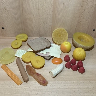 Lote de réplicas de alimentos falsos 23 piezas artículos de exhibición nutricionales hiperrealistas NASCO Foto 1 de 4