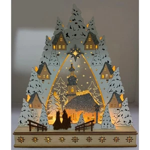German-Style Christmas Schwibbogen Birch Wood Lit Arch With LED Lights 13” Tall - Picture 1 of 6
