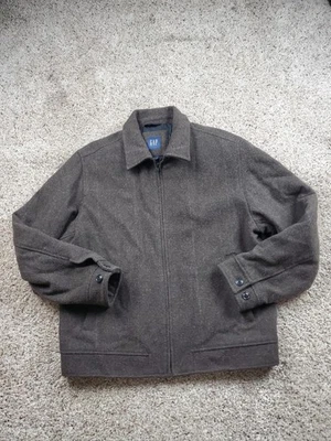 Vintage GAP Bomber Jacket Mens Medium Brown Wool Blend Zip Collared Quilt Lined - Image 1 of 4
