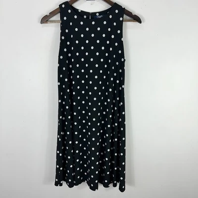 Chaps Dress M Black White Polka Dot Sleeveless A Line Midi Retro Classic Preppy - Image 1 of 4